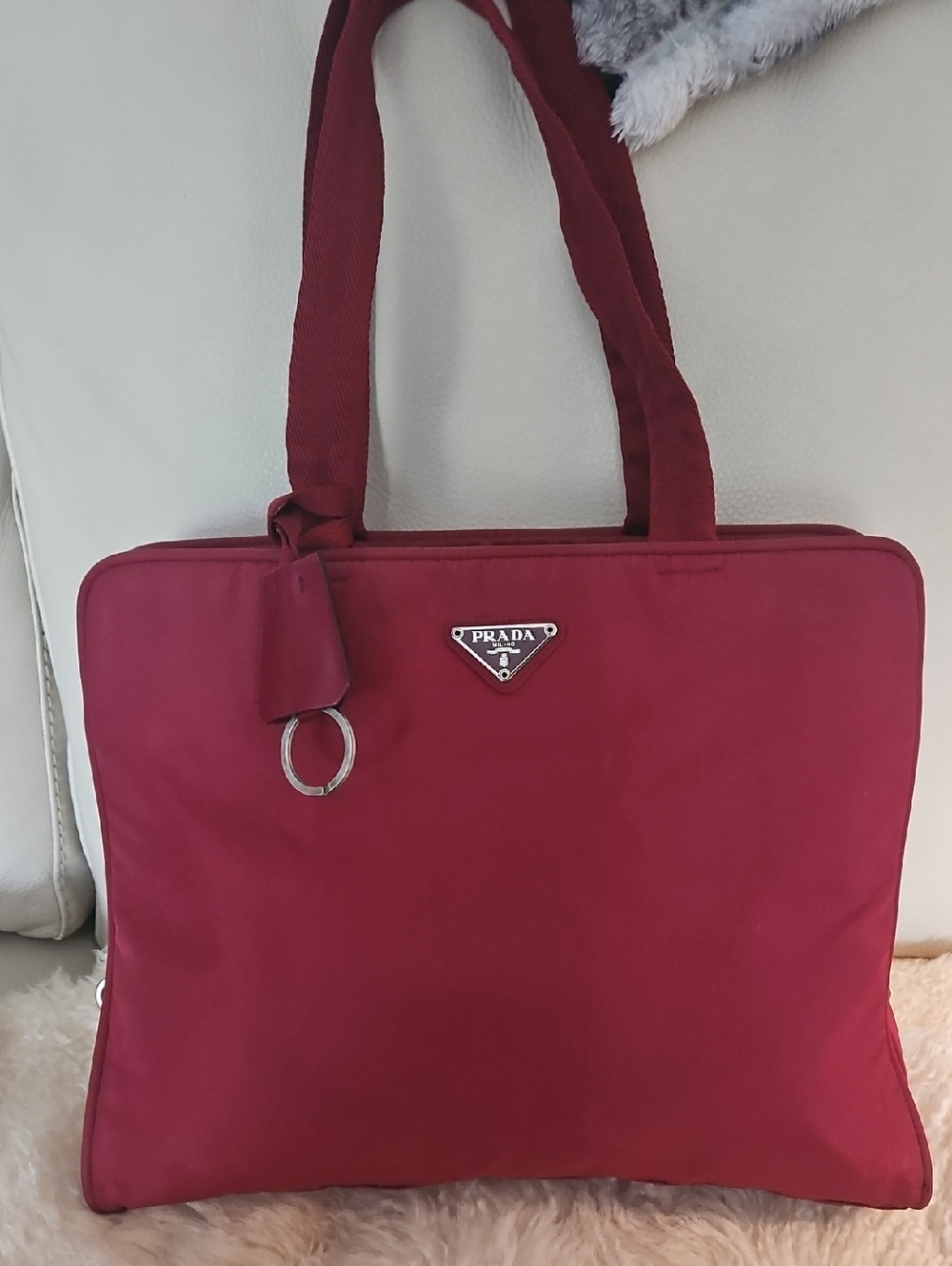 Vintage Tessuto Prada Red Tote Bag with Structured Design